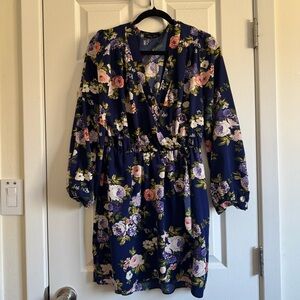 Honey Punch Floral Mini Dress - Navy and Multicolor